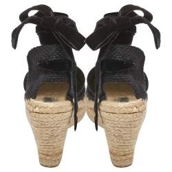 مملوكة مسبقًا Carolina Herrera Black Mesh and Fabric Ankle Wrap Espadrille Sandals Size 40