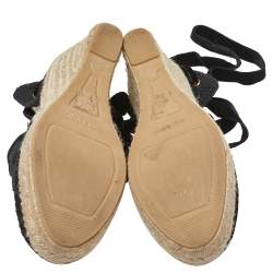 مملوكة مسبقًا Carolina Herrera Black Mesh and Fabric Ankle Wrap Espadrille Sandals Size 40