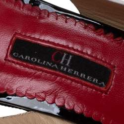 Pre Owned صندل كارولينا هيريرا كعب روكى إسبادريل فيونكة مقدمة مفتوحة جلد لامع وجلد أبيض / أسود مقاس 38