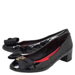 CH Carolina Herrera Black Patent Leather Bow Block Heel Pumps Size 39