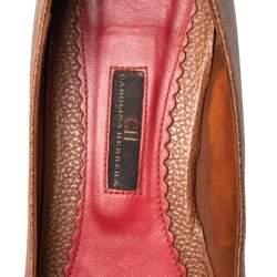 Pre Owned CH Carolina Herrera Brown Logo Embellished Fringe Detail Loafers Size 41