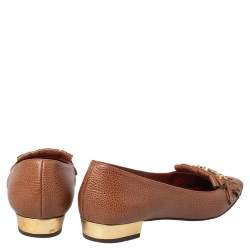 Pre Owned CH Carolina Herrera Brown Logo Embellished Fringe Detail Loafers Size 41