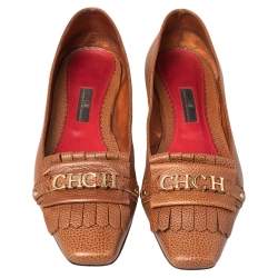 Pre Owned CH Carolina Herrera Brown Logo Embellished Fringe Detail Loafers Size 41