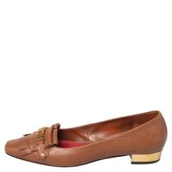 Pre Owned CH Carolina Herrera Brown Logo Embellished Fringe Detail Loafers Size 41