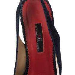 مملوكة مسبقًا CH Carolina Herrera Blue Lace Embellished Slingback Sandals Size 39