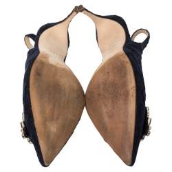 مملوكة مسبقًا CH Carolina Herrera Blue Lace Embellished Slingback Sandals Size 39