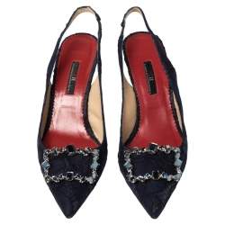 مملوكة مسبقًا CH Carolina Herrera Blue Lace Embellished Slingback Sandals Size 39