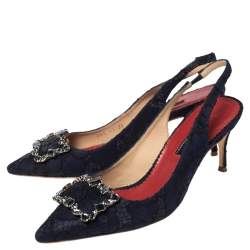 مملوكة مسبقًا CH Carolina Herrera Blue Lace Embellished Slingback Sandals Size 39