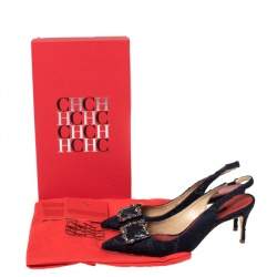 مملوكة مسبقًا CH Carolina Herrera Blue Lace Embellished Slingback Sandals Size 39