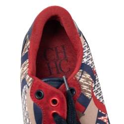 Pre Owned CH Carolina Herrera Multicolor CH Logo Print Fabric And Suede Low Top Sneakers Size 40