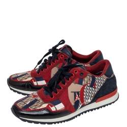 Pre Owned CH Carolina Herrera Multicolor CH Logo Print Fabric And Suede Low Top Sneakers Size 40