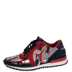 Pre Owned CH Carolina Herrera Multicolor CH Logo Print Fabric And Suede Low Top Sneakers Size 40