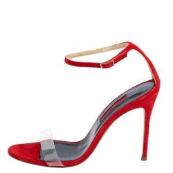 مملوكة مسبقًا CH Carolina Herrera Red PVC and Suede Ankle Strap Sandals Size 37