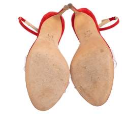 مملوكة مسبقًا CH Carolina Herrera Red PVC and Suede Ankle Strap Sandals Size 37