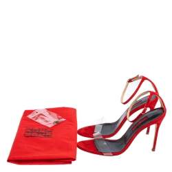 مملوكة مسبقًا CH Carolina Herrera Red PVC and Suede Ankle Strap Sandals Size 37