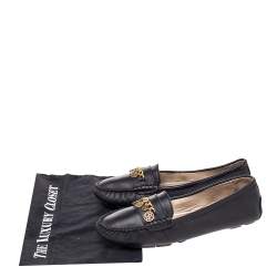 Pre Owned CH Carolina Herrera Black Leather Logo Charm Detail Slip On Loafers Size 41