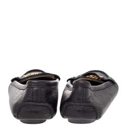 Pre Owned CH Carolina Herrera Black Leather Logo Charm Detail Slip On Loafers Size 41