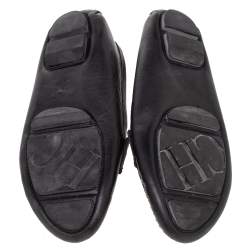 Pre Owned CH Carolina Herrera Black Leather Logo Charm Detail Slip On Loafers Size 41