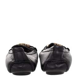 Pre Owned CH Carolina Herrera Black Leather Logo Embellished Slip On Loafers Size 38