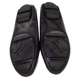 Pre Owned CH Carolina Herrera Black Leather Logo Embellished Slip On Loafers Size 38