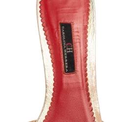 Pre Owned CH Carolina Herrera Beige Monogram Leather Traveller Locked Slide Sandals Size 39