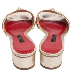 Pre Owned CH Carolina Herrera Beige Monogram Leather Traveller Locked Slide Sandals Size 39