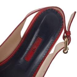 Pre Owned CH Carolina Herrera Red Leather Cork Wedge Platform Peep Toe Slingback Sandals Size 37