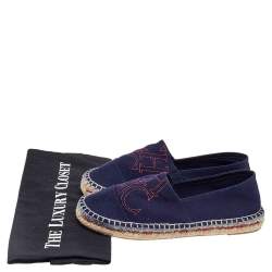 CH Carolina Herrera Navy Blue Canvas Espadrille Flats Size 37