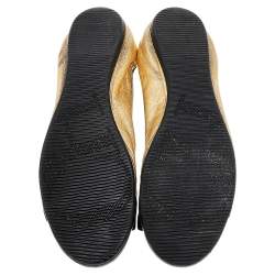 Pre Owned CH Carolina Herrera Gold/Black Leather Bow Ballet Flats Size 38