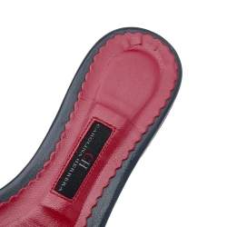Pre Owned CH Carolina Herrera Red/Blue Leather And Fabric Bow Detail Flat Sandals Size 36