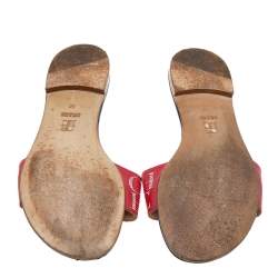 Pre Owned CH Carolina Herrera Red/Blue Leather And Fabric Bow Detail Flat Sandals Size 36