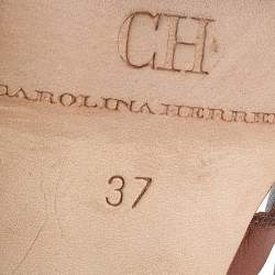 Pre Owned CH Carolina Herrera Brown Leather Ankle Cuff Strappy Sandals Size 37