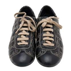 Pre Owned CH Carolina Herrera Black Leather Logo Detail Low Top Sneakers Size 39