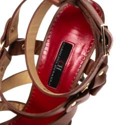 Pre Owned CH Carolina Herrera Brown Leather Strappy Sandals Size 39