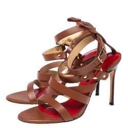 Pre Owned CH Carolina Herrera Brown Leather Strappy Sandals Size 39