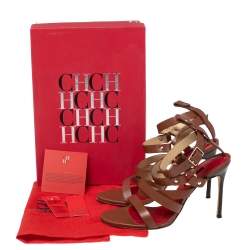 Pre Owned CH Carolina Herrera Brown Leather Strappy Sandals Size 39
