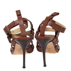 Pre Owned CH Carolina Herrera Brown Leather Strappy Sandals Size 39
