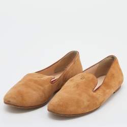 Pre Owned CH Carolina Herrera Brown Suede Smoking Slippers Size 37