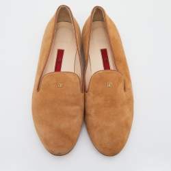 Pre Owned CH Carolina Herrera Brown Suede Smoking Slippers Size 37