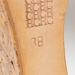 Pre Owned صندل سي إتش كارولينا هيريرا جلد أسود لامع نعل سميك كعب روكي بحزام خلفي للكاحل مقاس 38