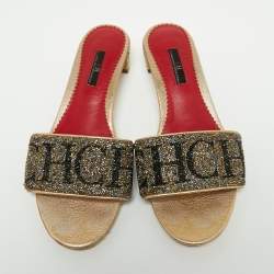 مملوكة مسبقًا صندل سلايد سي أتش كارولينا هيريرا جلد أحمر / ذهبي بزخارف كريستال مقاس 39