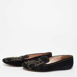 مملوكة مسبقًا CH Carolina Herrera Black Suede Studded Smoking Slippers Size 39