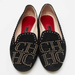 مملوكة مسبقًا CH Carolina Herrera Black Suede Studded Smoking Slippers Size 39