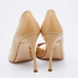 Pre Owned حذاء كعب عالي سي أتش كاولينا هيريرا جلد لامع بيج مقدمة مفتوحة دورساي مقاس 37