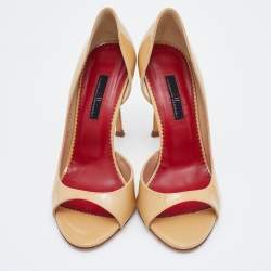 Pre Owned حذاء كعب عالي سي أتش كاولينا هيريرا جلد لامع بيج مقدمة مفتوحة دورساي مقاس 37