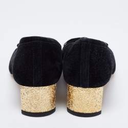 Pre Owned CH Carolina Herrera Black Suede Bow Block Heel Pumps Size 37