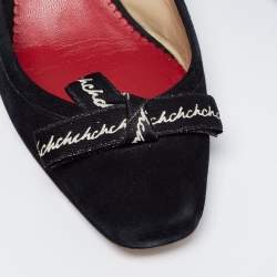 Pre Owned CH Carolina Herrera Black Suede Bow Block Heel Pumps Size 37
