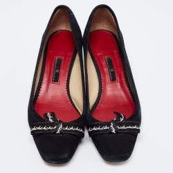 Pre Owned CH Carolina Herrera Black Suede Bow Block Heel Pumps Size 37