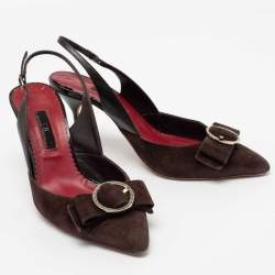 Pre Owned CH Carolina Herrera Brown Suede And Leather Bow Slingback Sandals Size 39