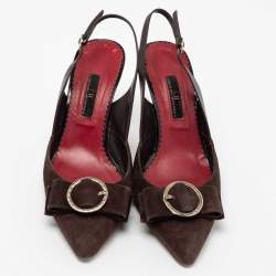 Pre Owned CH Carolina Herrera Brown Suede And Leather Bow Slingback Sandals Size 39